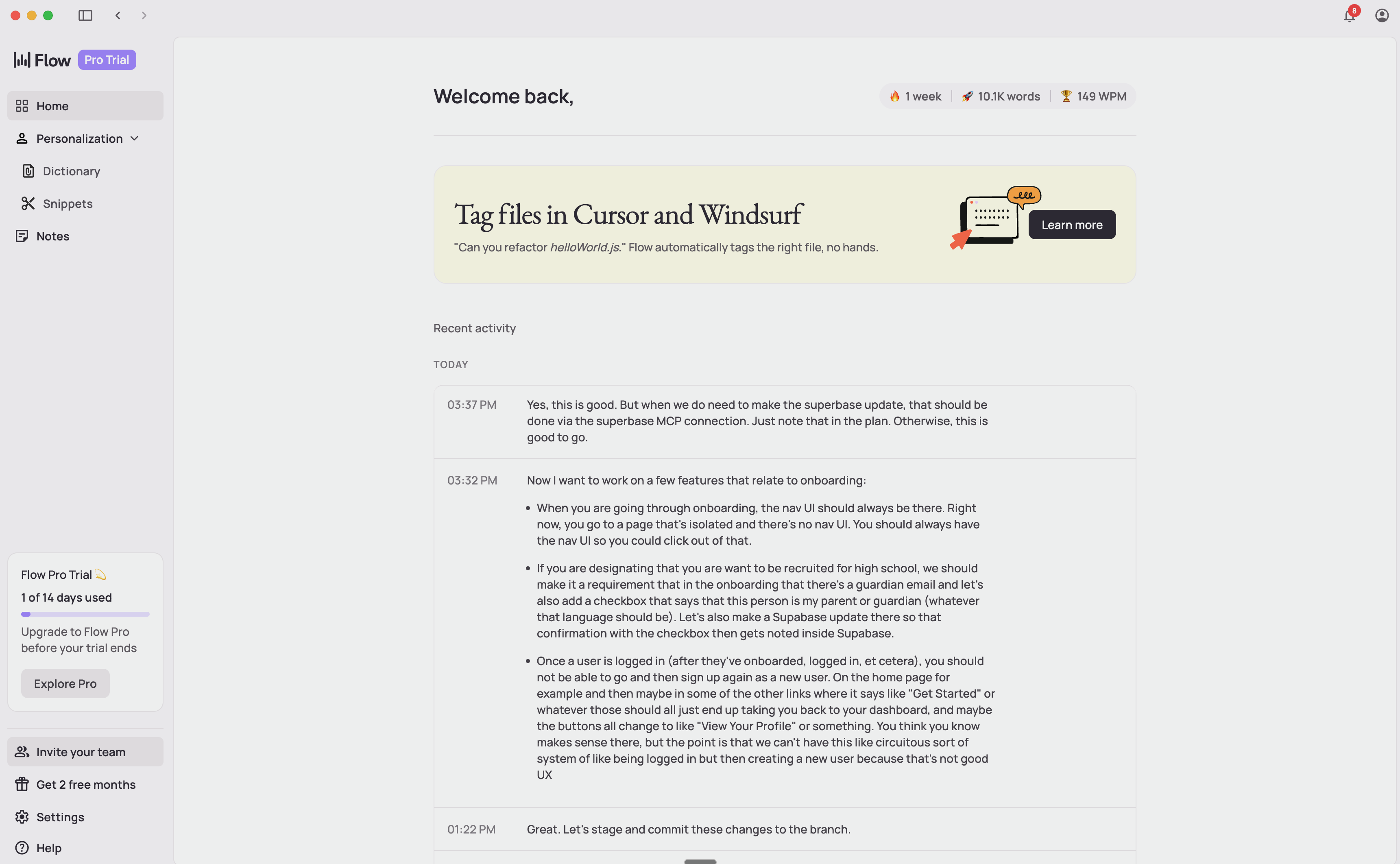 Wispr voice prompts transcript