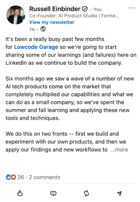 LinkedIn post disclaimer about AI